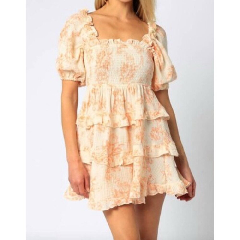 Olivaceous Floral Boho Dress Sz M Gauzy Mini Babydoll Summer Party Travel Beach